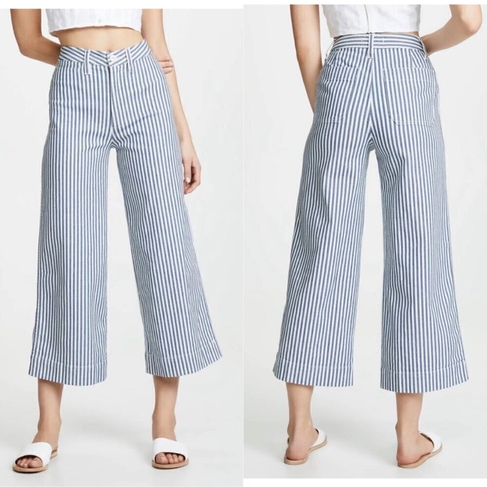 Madewell Emmet Wide-Leg Crop Herringbone Railroad Stripe women Size 24